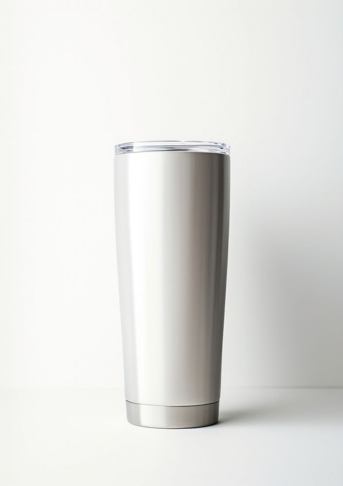 Stainless tumbler  glass white background refreshment.