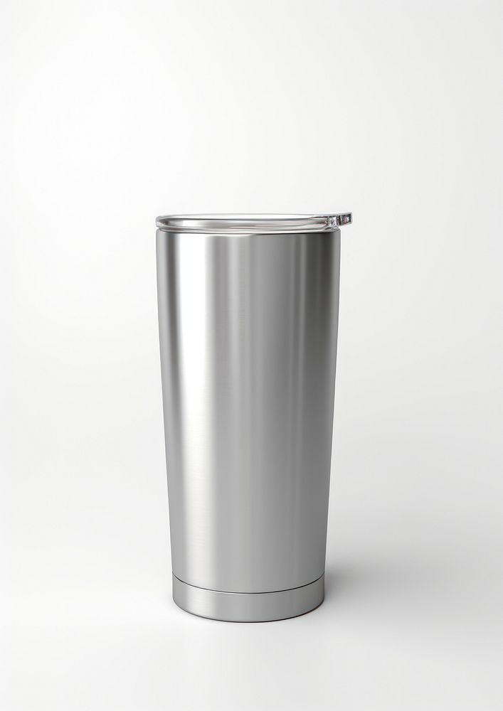 Stainless tumbler  white background cylinder aluminum.