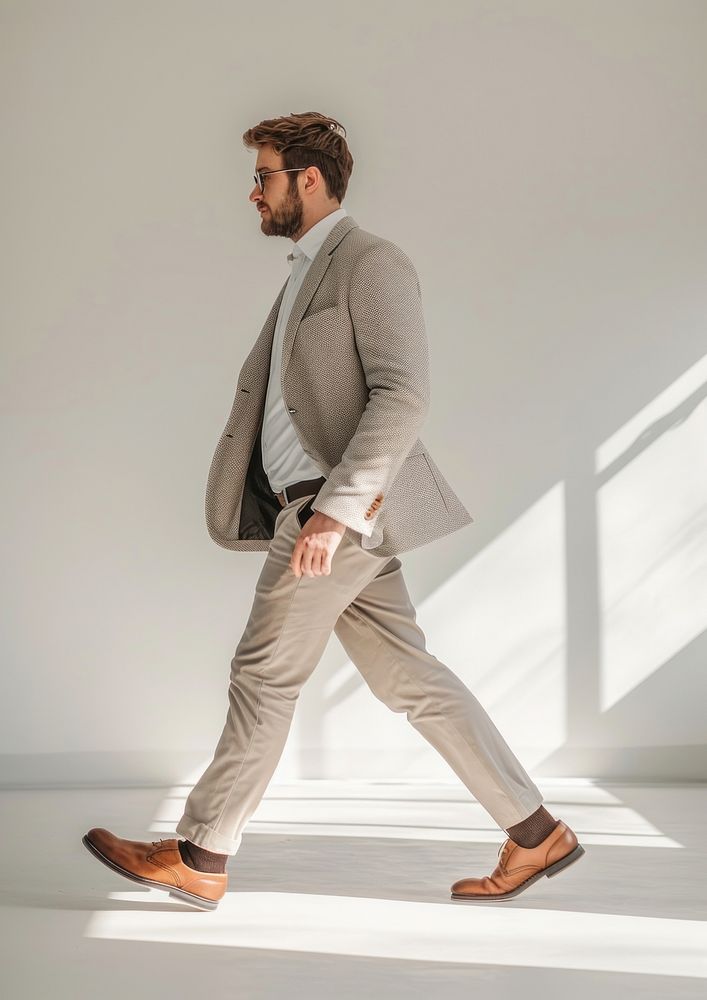 Business man walk footwear walking blazer.
