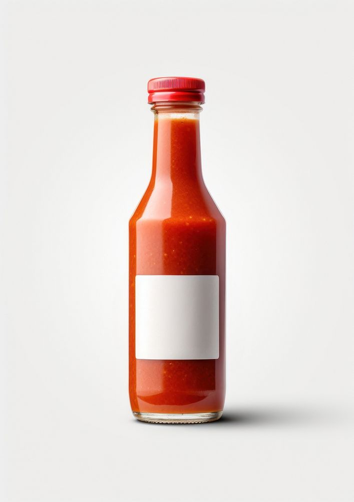 Sauce bottle with label  food white background refreshment.