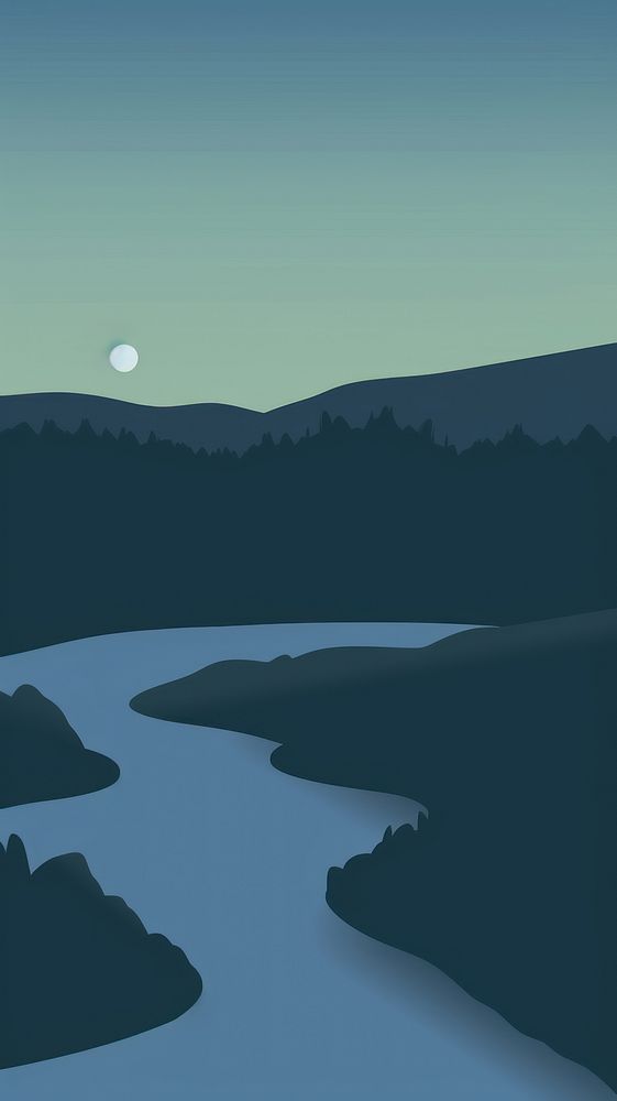 Minimal illustration of night lagoon outdoors nature moon.