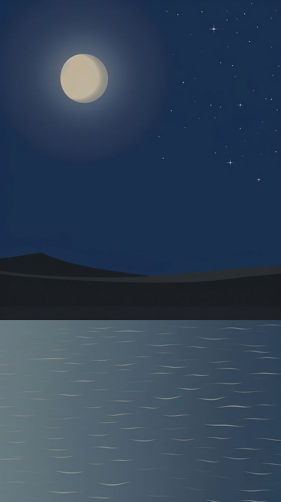 Minimal illustration of night lagoon astronomy outdoors nature.