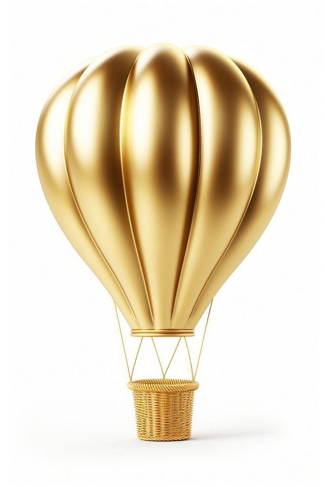 Simple busket balloon aircraft gold white background.
