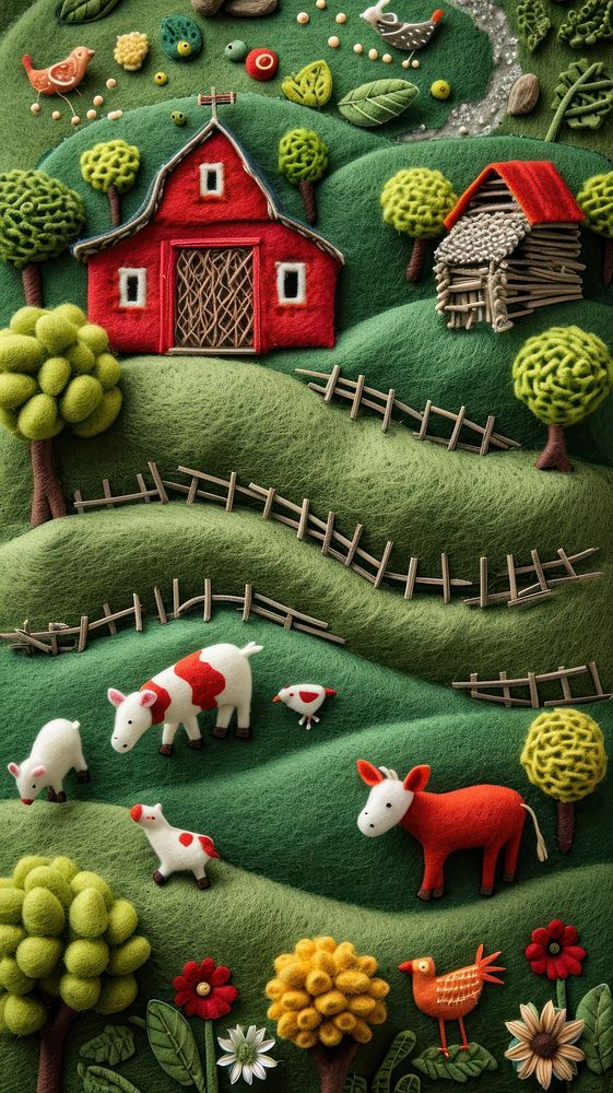 Wallpaper of felt farm livestock outdoors pattern.