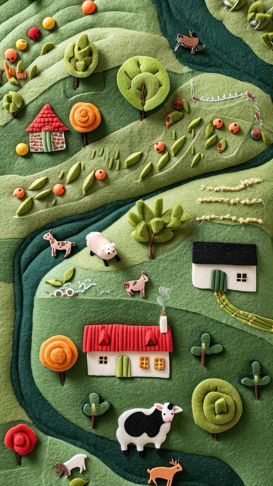 Wallpaper of felt farm pattern art toy.