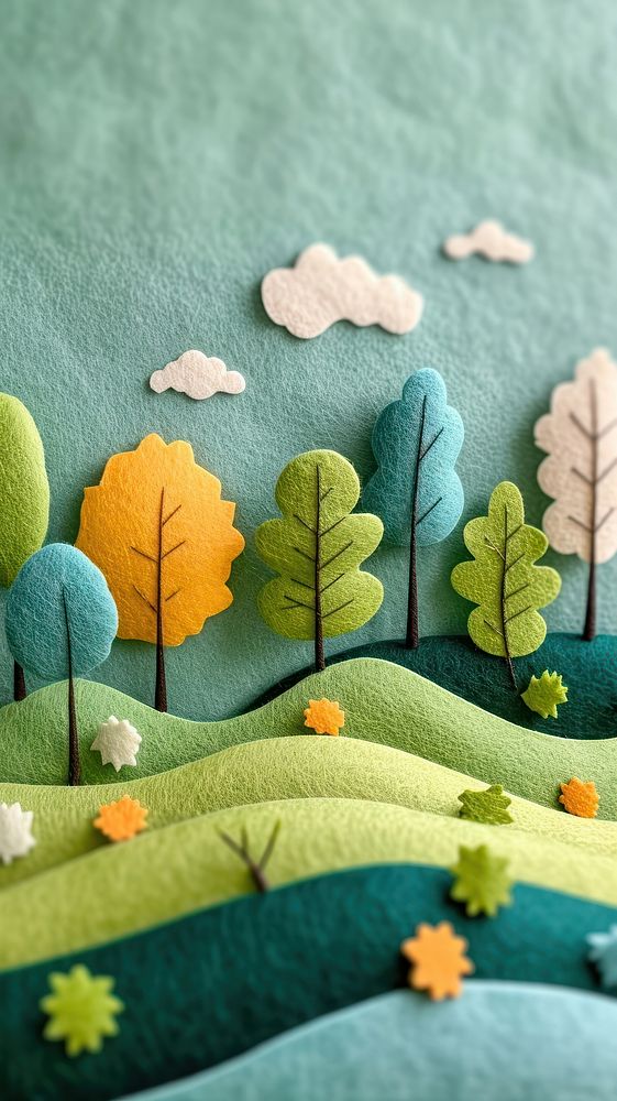 Wallpaper of felt forest on hill textile pattern plant.