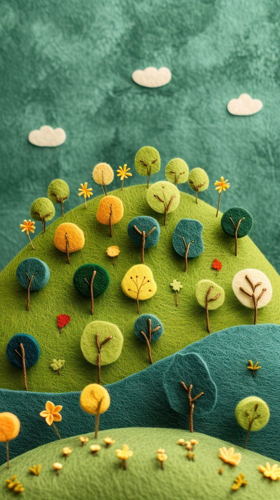 Wallpaper of felt forest on hill art confectionery creativity.
