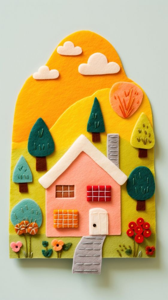 Wallpaper of felt house on hill art representation confectionery.