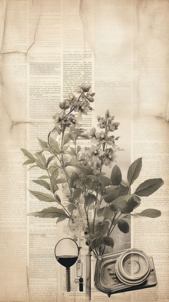 Wallpaper ephemera pale vintage mirror herbs flower plant.