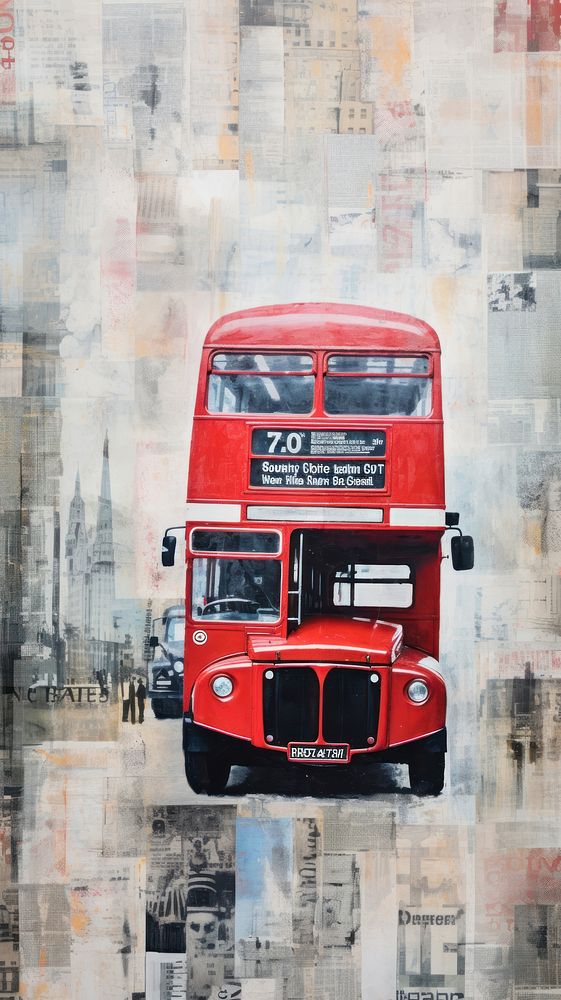 Wallpaper ephemera pale london red bus vehicle transportation architecture.