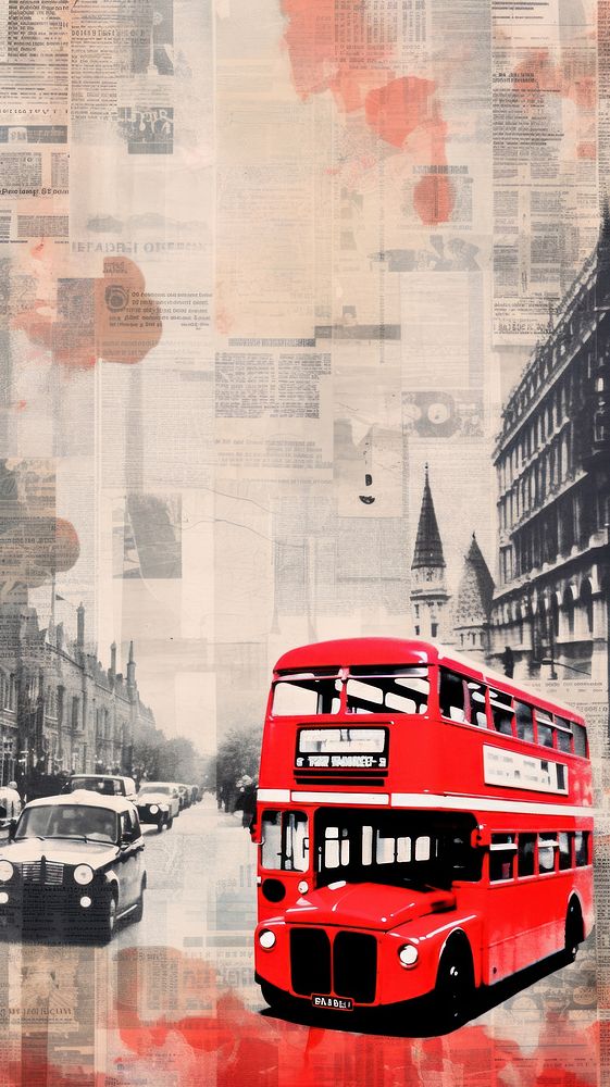 Wallpaper ephemera pale london red bus vehicle city car.