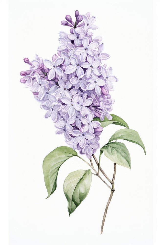 Botanical illustration lilac flower blossom plant.