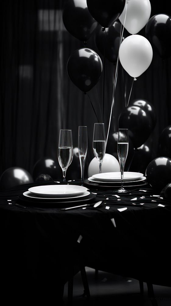 Photography of new year party monochrome balloon glass.