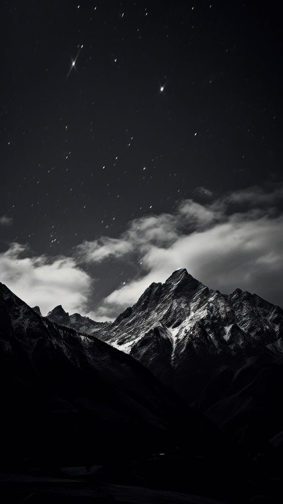 Photography of night sky mountain monochrome landscape outdoors.