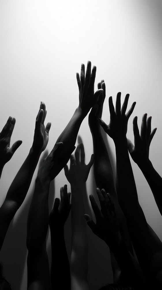 Photography of group of people rise hand monochrome silhouette finger.