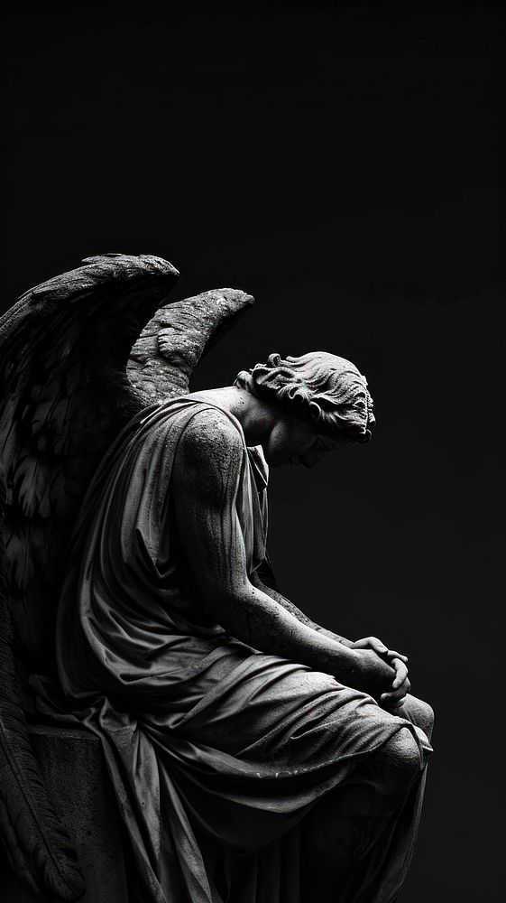 Photography of statue angel sculpture black art.