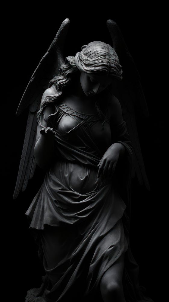 Photography of statue angel black white representation.