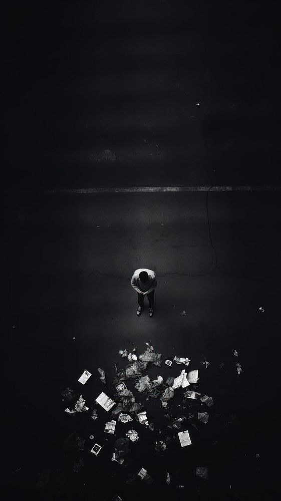 Photography of top view garbage monochrome black white.