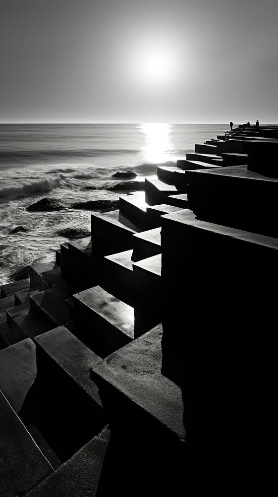 Photography of tsunami architecture monochrome staircase.