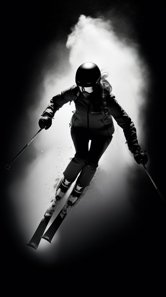 Photography of woman skiing monochrome helmet sports.