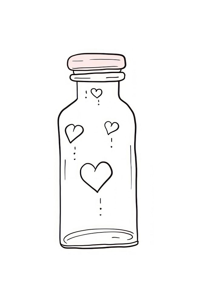 Hearts in bottle sketch glass line.