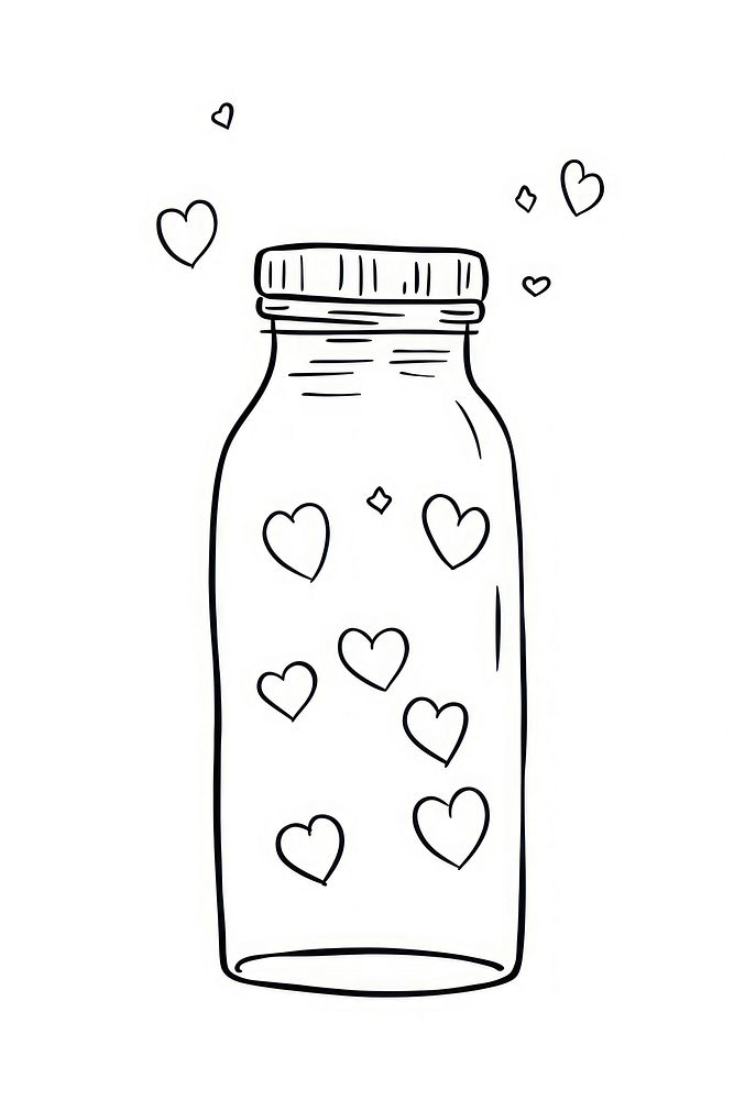 Hearts in bottle sketch line jar.