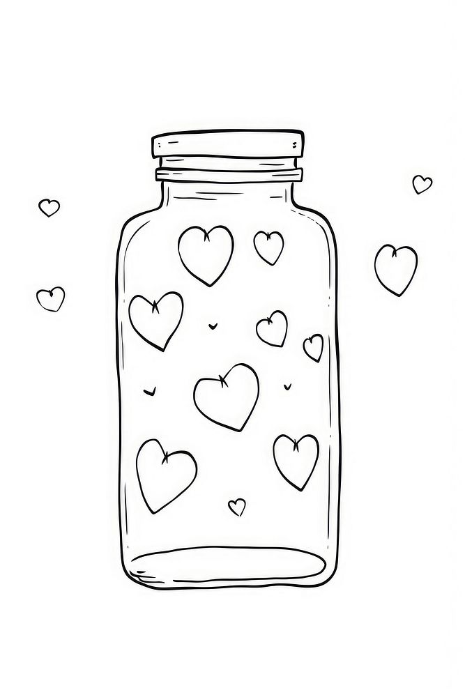 Hearts in bottle sketch doodle glass.