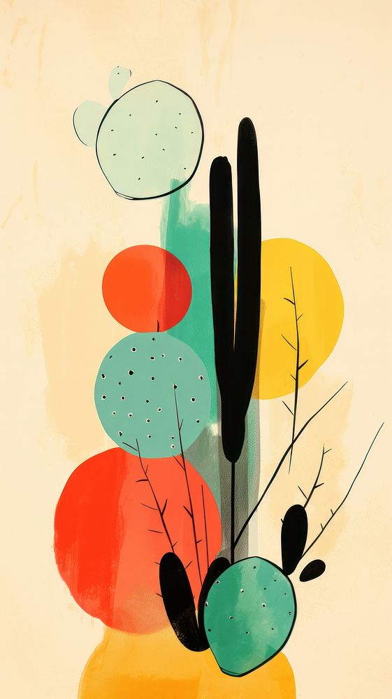 Hint of wallpaper cactuses abstract backgrounds painting line.