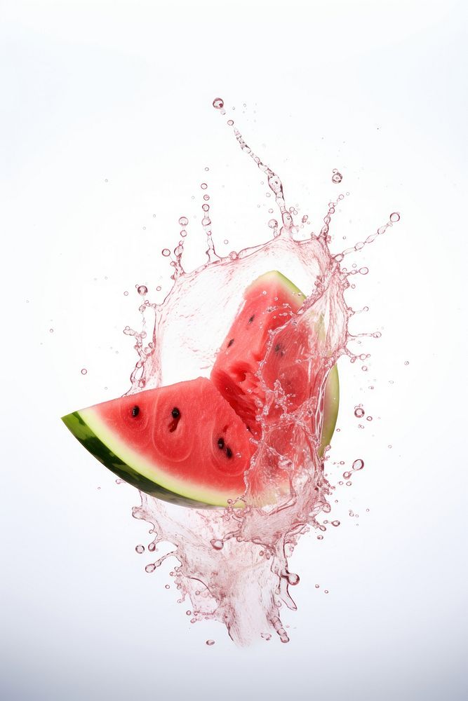 Watermelon cut with splash fruit plant food.