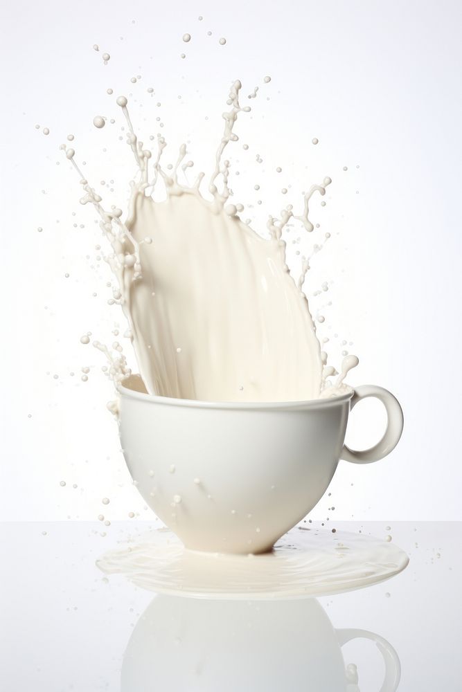 Cream pot with splash dairy drink white.
