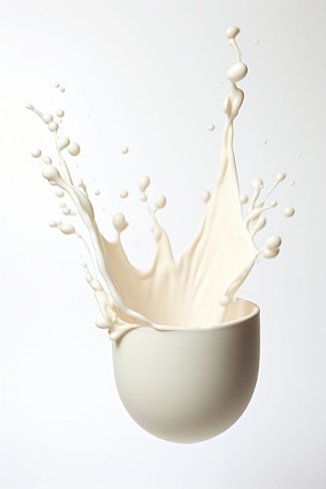 Cream pot with splash milk white background simplicity.