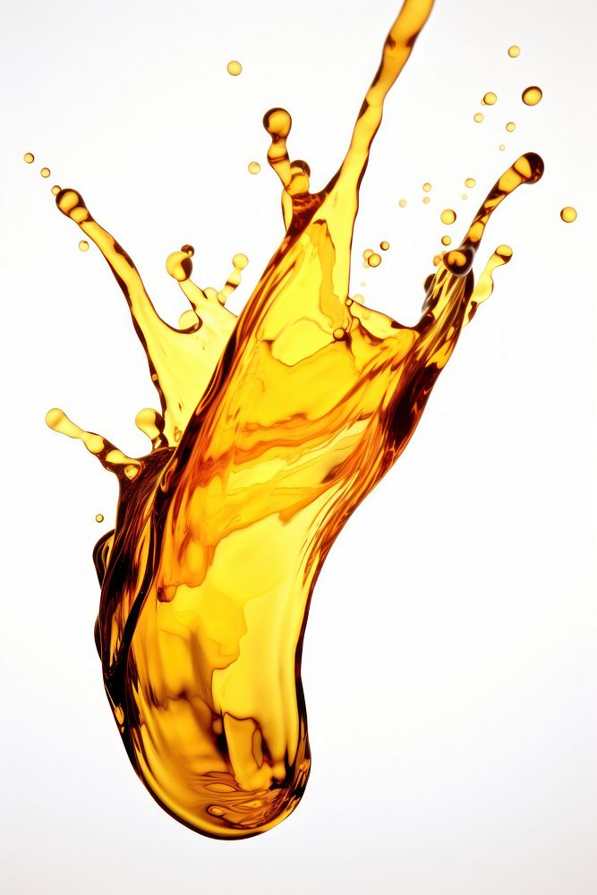 Motor oil bottle with oil splash falling white background refreshment.
