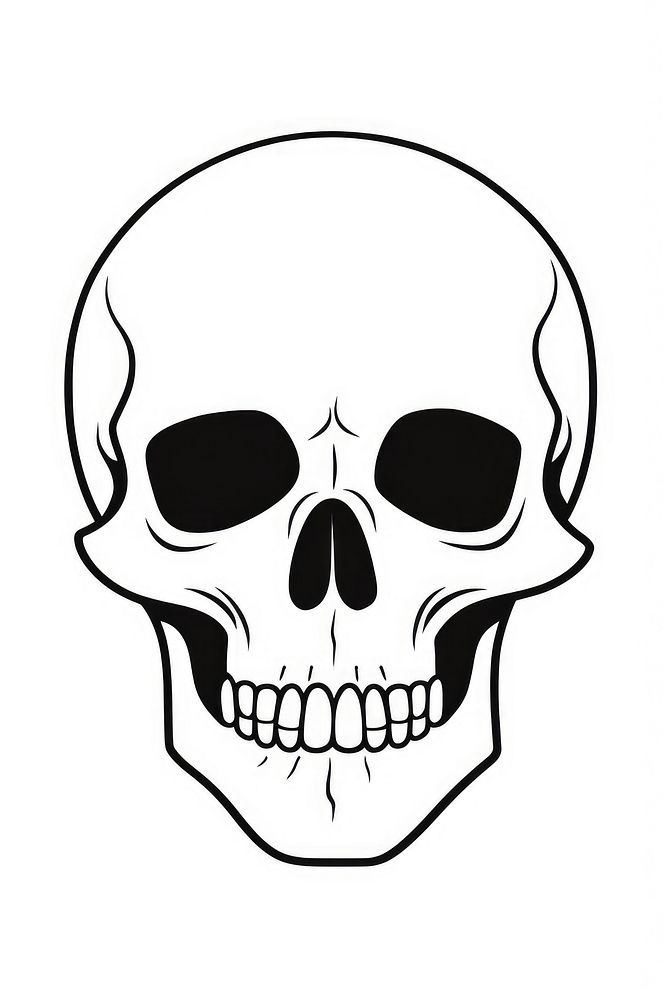 Skeleton skull sketch drawing white.