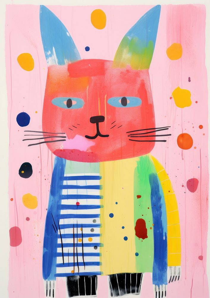 Cat wearing colorful socks painting art representation.