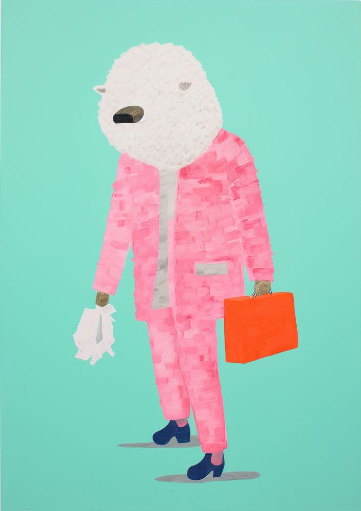 Poodle with a purse art representation creativity.