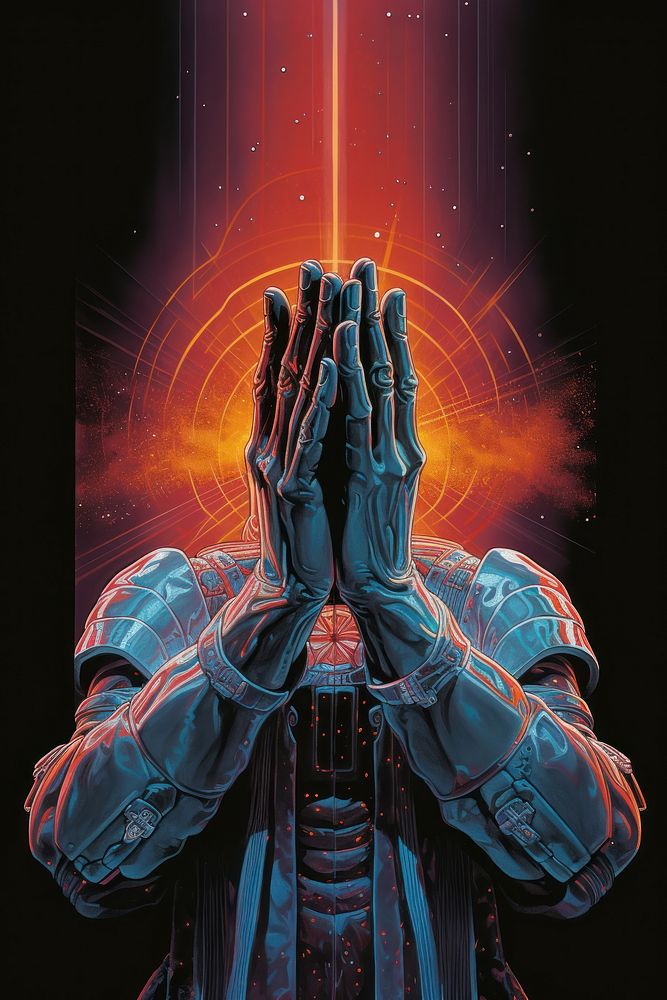 Praying hand spirituality technology screenshot.