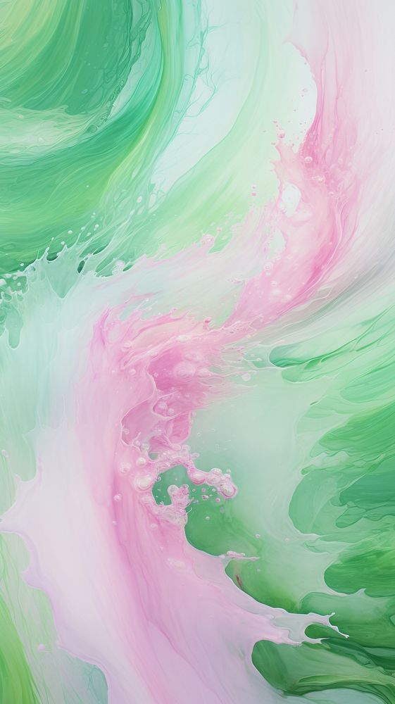  Green wallpaper painting pink wave. AI generated Image by rawpixel.