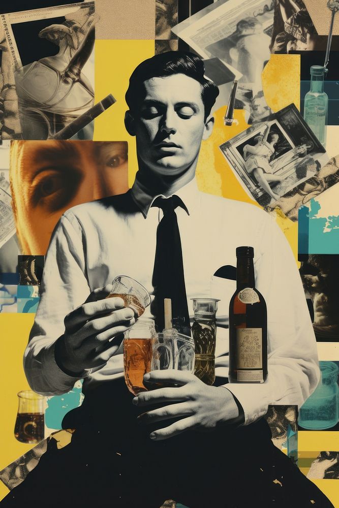 Alcoholism man portrait collage alcohol.