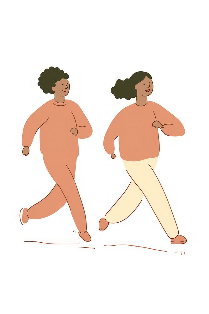 Doodle illustration of two women drawing walking cartoon.