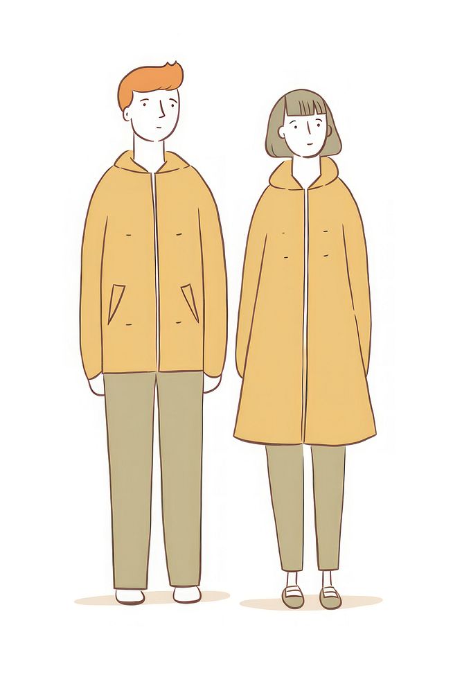 Young couple cartoon adult coat.