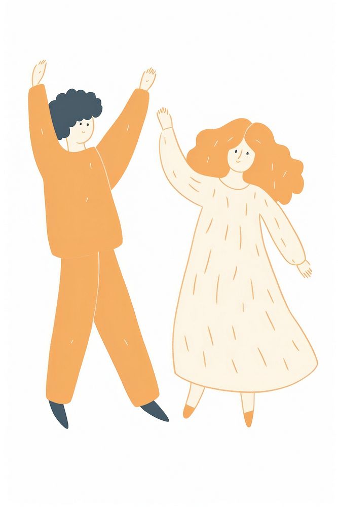 Doodle illustration of young couple drawing dancing cartoon.