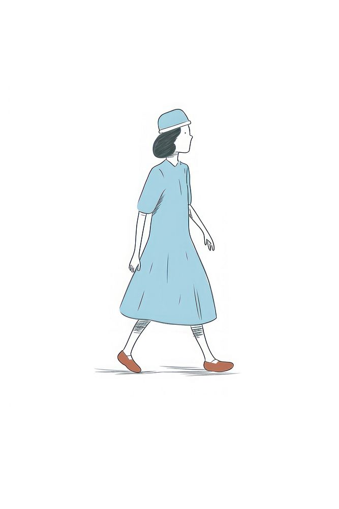 Doodle illustration of nurse cartoon walking drawing.