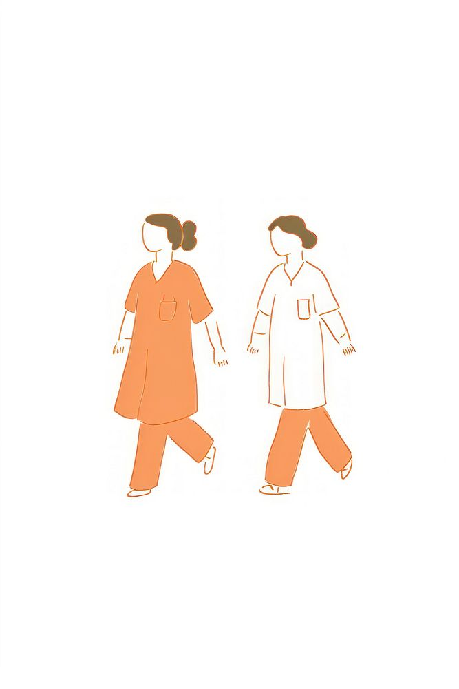 Doodle illustration of nurse and doctor walking overcoat drawing.