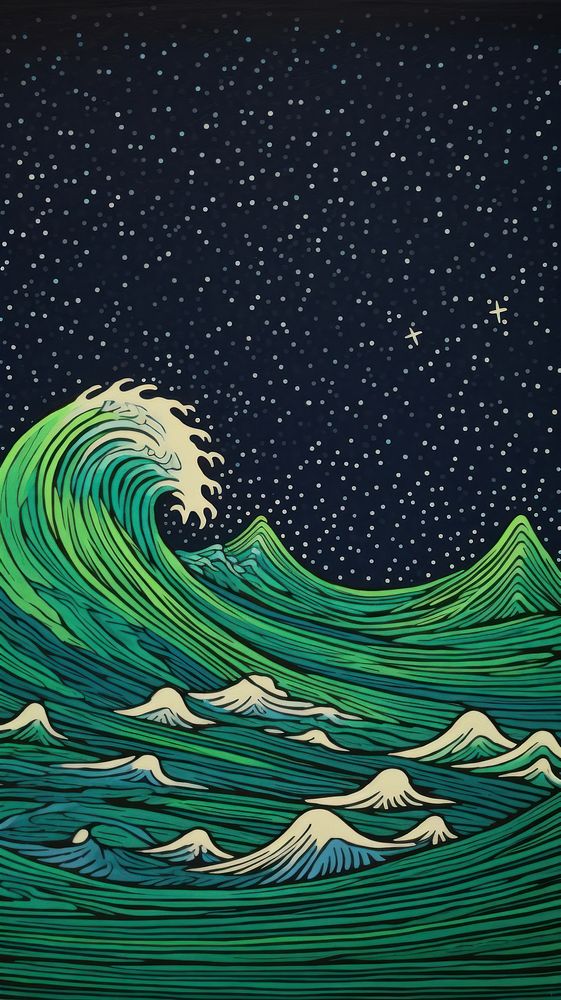  Green wallpaper nature night ocean. AI generated Image by rawpixel.