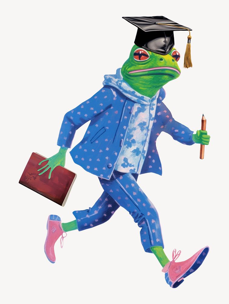 Frog character holding school notebook digital art illustration
