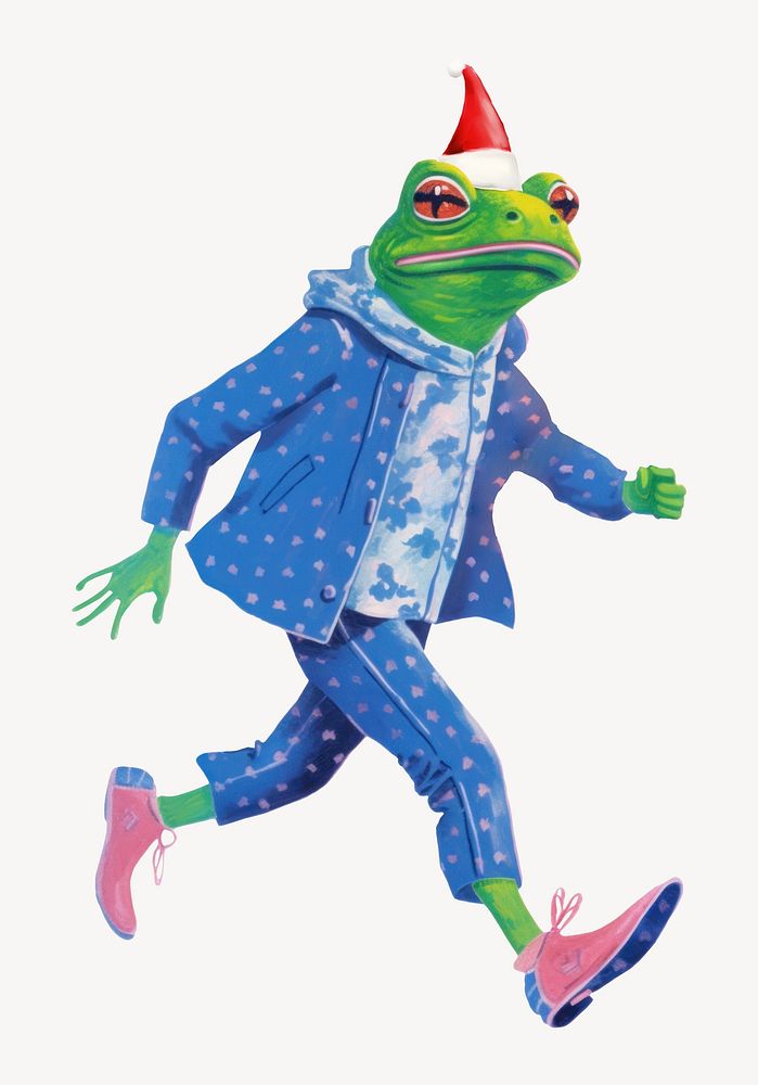 Frog character wearing Santa hat digital art illustration
