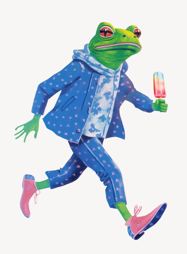 Frog character holding ice pop digital art illustration