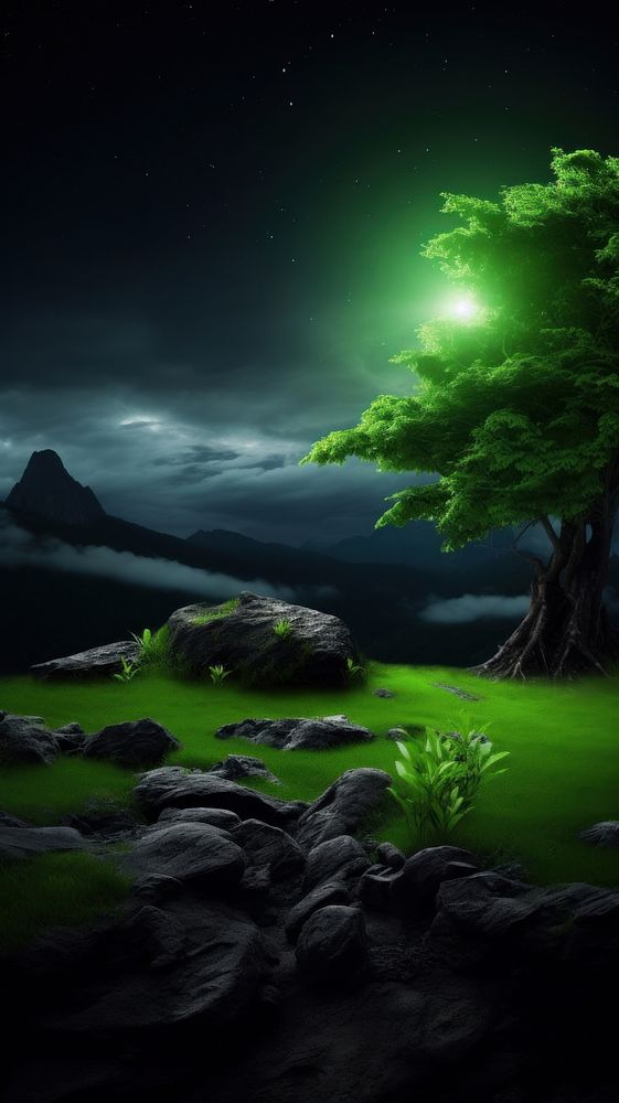  Green wallpaper nature landscape astronomy. AI generated Image by rawpixel.