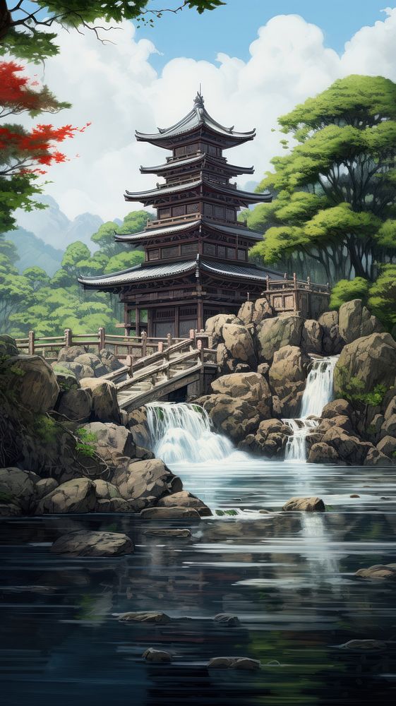 Japanese temple architecture building outdoors. AI generated Image by rawpixel.