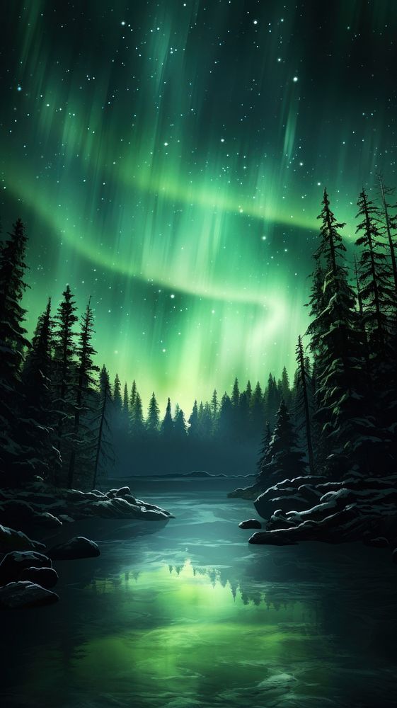  Green wallpaper outdoors nature night. AI generated Image by rawpixel.